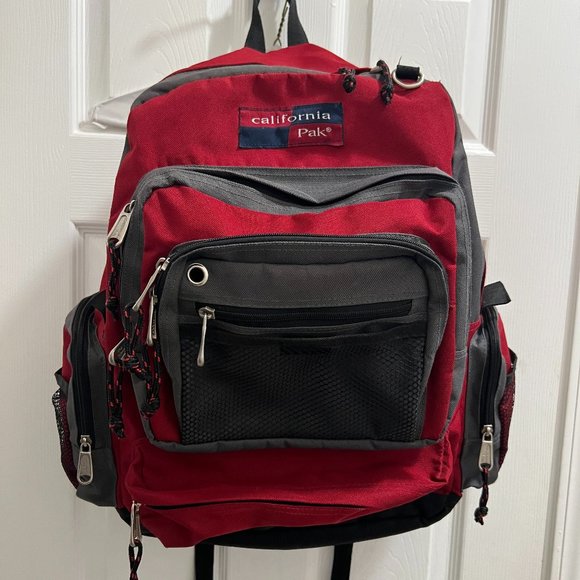 California Pak Carry On Multi Compartments Red /Black Backpack. - Picture 1 of 12